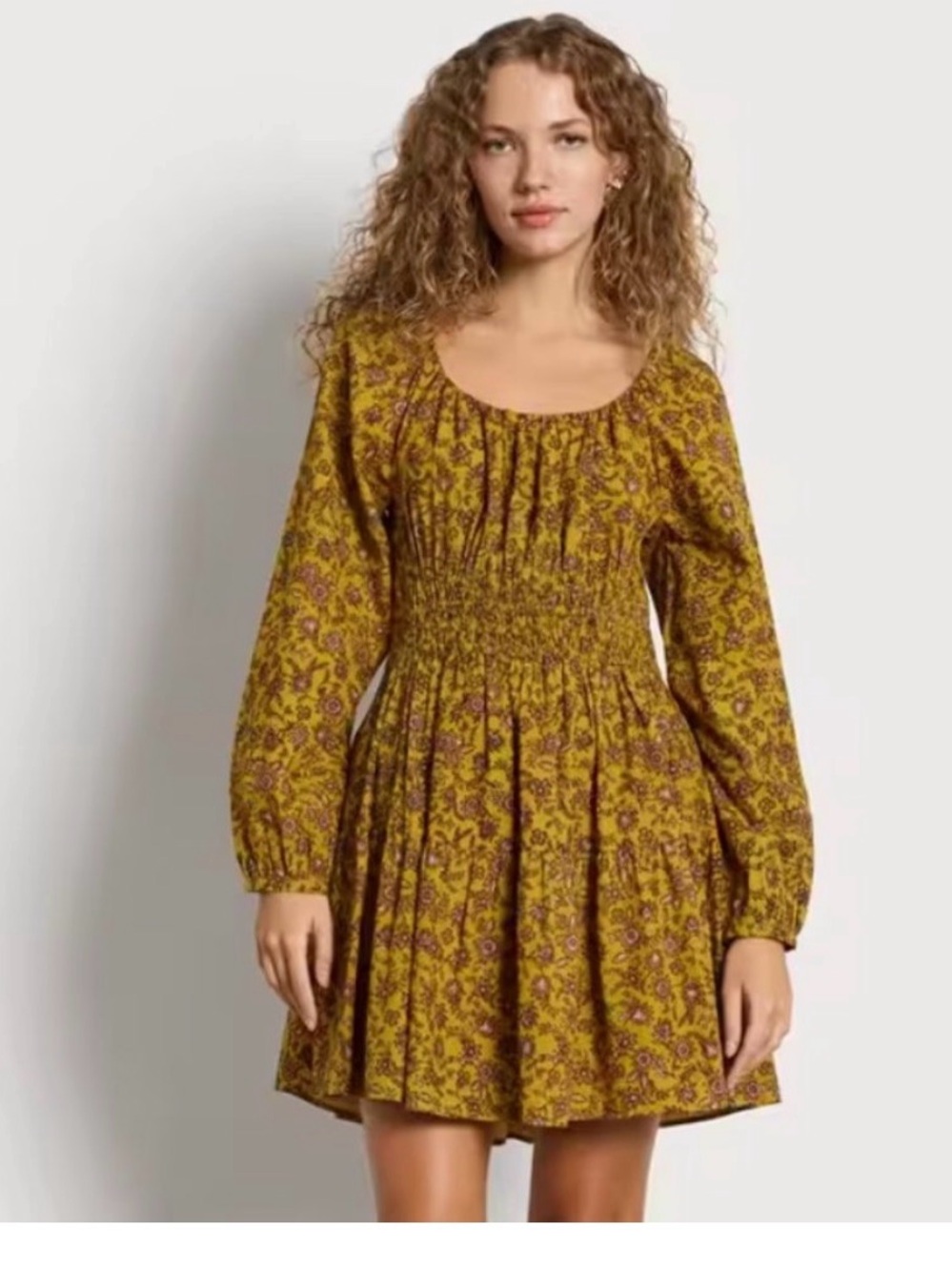 Sam Edelman Mustard Floral Smocked Mini Dress